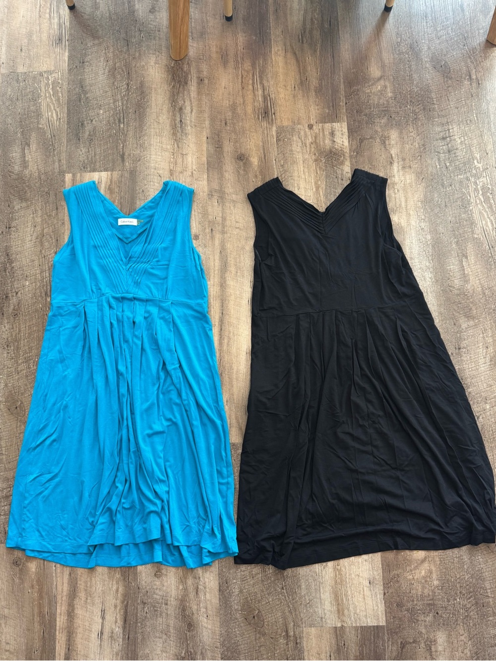 Calvin Klein Sleeveless V-Neck Midi Dress in Turquoise and Black
